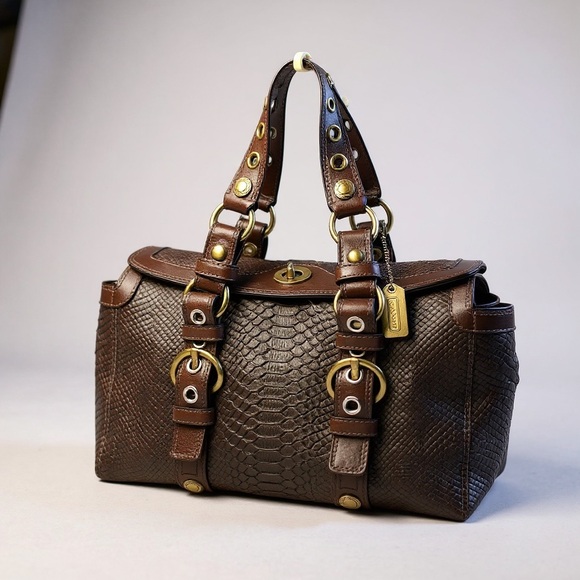 Coach Limited Edition Chelsea Python Embossed Brass Turnlock Satchel Rare - Picture 1 of 17